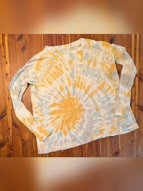 We The Free Long Sleeve Tie-Dye Tee in Yellow and Light Blue
